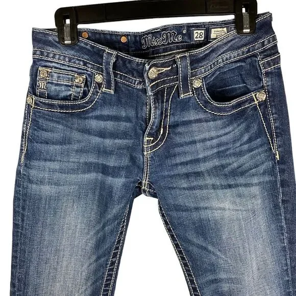 Miss Me Women's Blue Boot Cut Jeans with Gold Embroidery - Picture 4 of 13